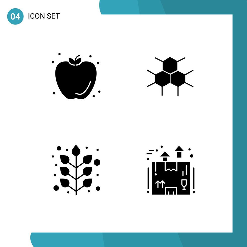 Pack of 4 Modern Solid Glyphs Signs and Symbols for Web Print Media such as food fall summer medical plant Editable Vector Design Elements