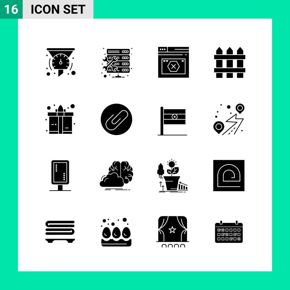 Pack of 16 Solid Style Icon Set Glyph Symbols for print Creative Signs Isolated on White Background 16 Icon Set Creative Black Icon vector background