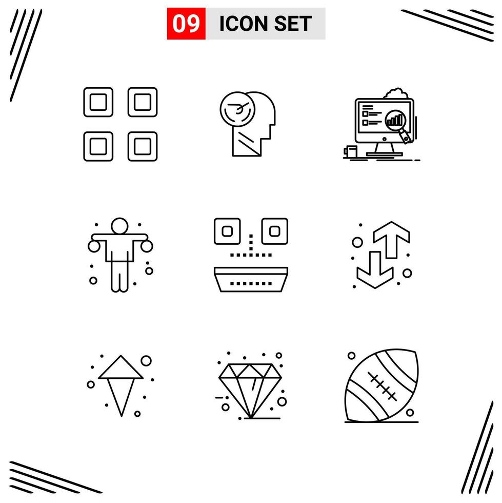 9 iconos estilo de línea basados en cuadrícula símbolos de esquema creativos para el diseño de sitios web signos de icono de línea simple aislados en fondo blanco 9 conjunto de iconos fondo de vector de icono negro creativo