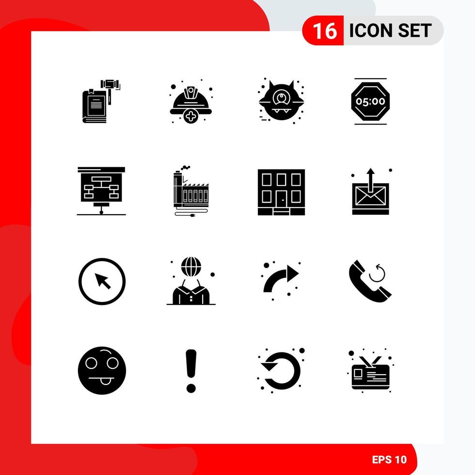 16 Solid Glyph concept for Websites Mobile and Apps stop stop work cap halloween animal Editable Vector Design Elements