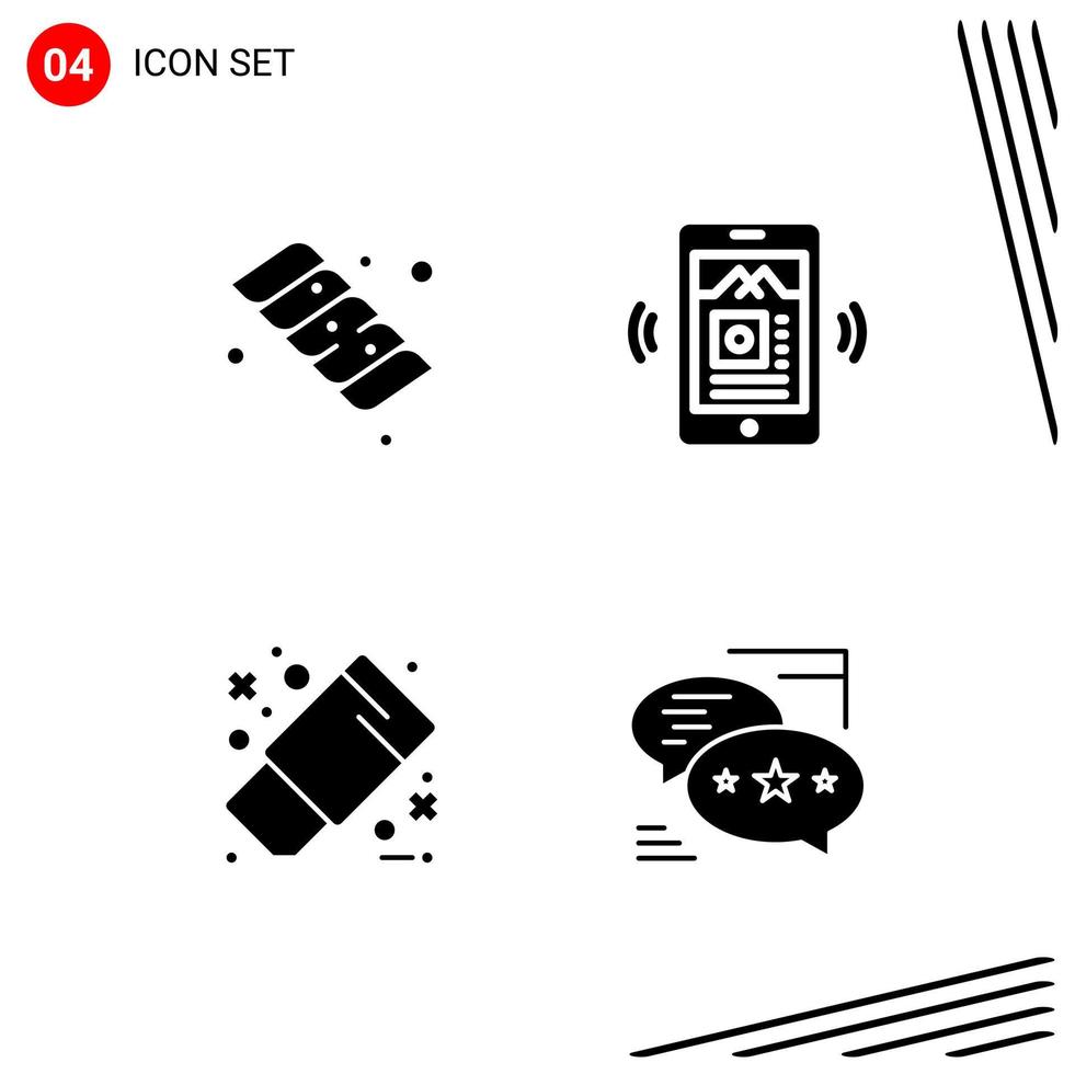 Collection of 4 Vector Icons in solid style Pixle Perfect Glyph Symbols for Web and Mobile Solid Icon Signs on White Background 4 Icons Creative Black Icon vector background