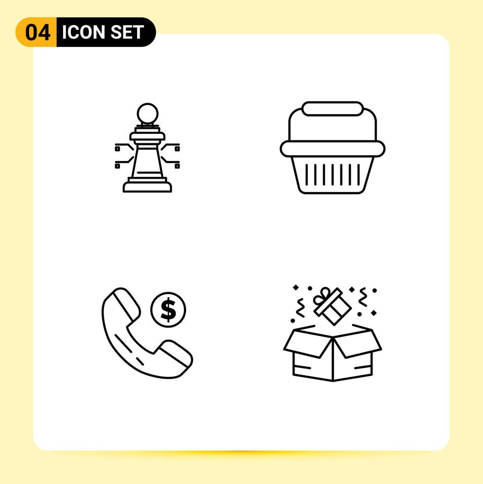 Stock Vector Icon Pack of 4 Line Signs and Symbols for chess online game retail birthday Editable Vector Design Elements