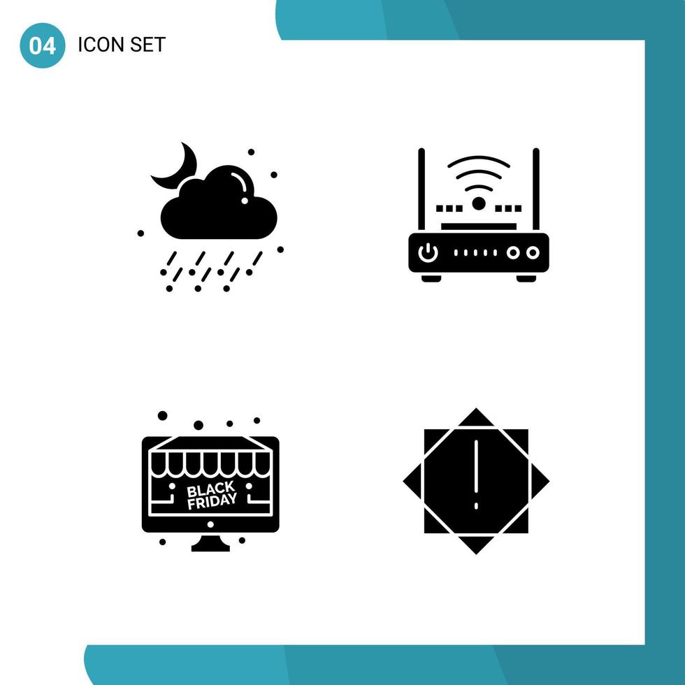 Vector Pack of 4 Glyph Symbols Solid Style Icon Set on White Background for Web and Mobile Creative Black Icon vector background