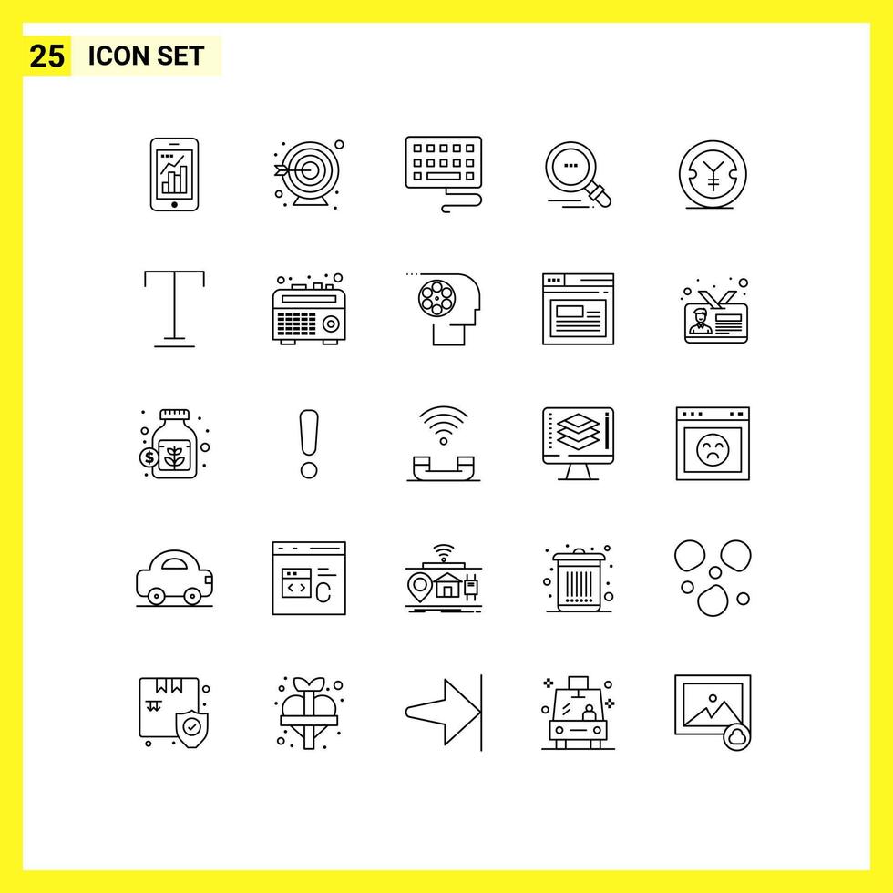 Mobile Interface Line Set of 25 Pictograms of font yen keyboard finance motivation Editable Vector Design Elements