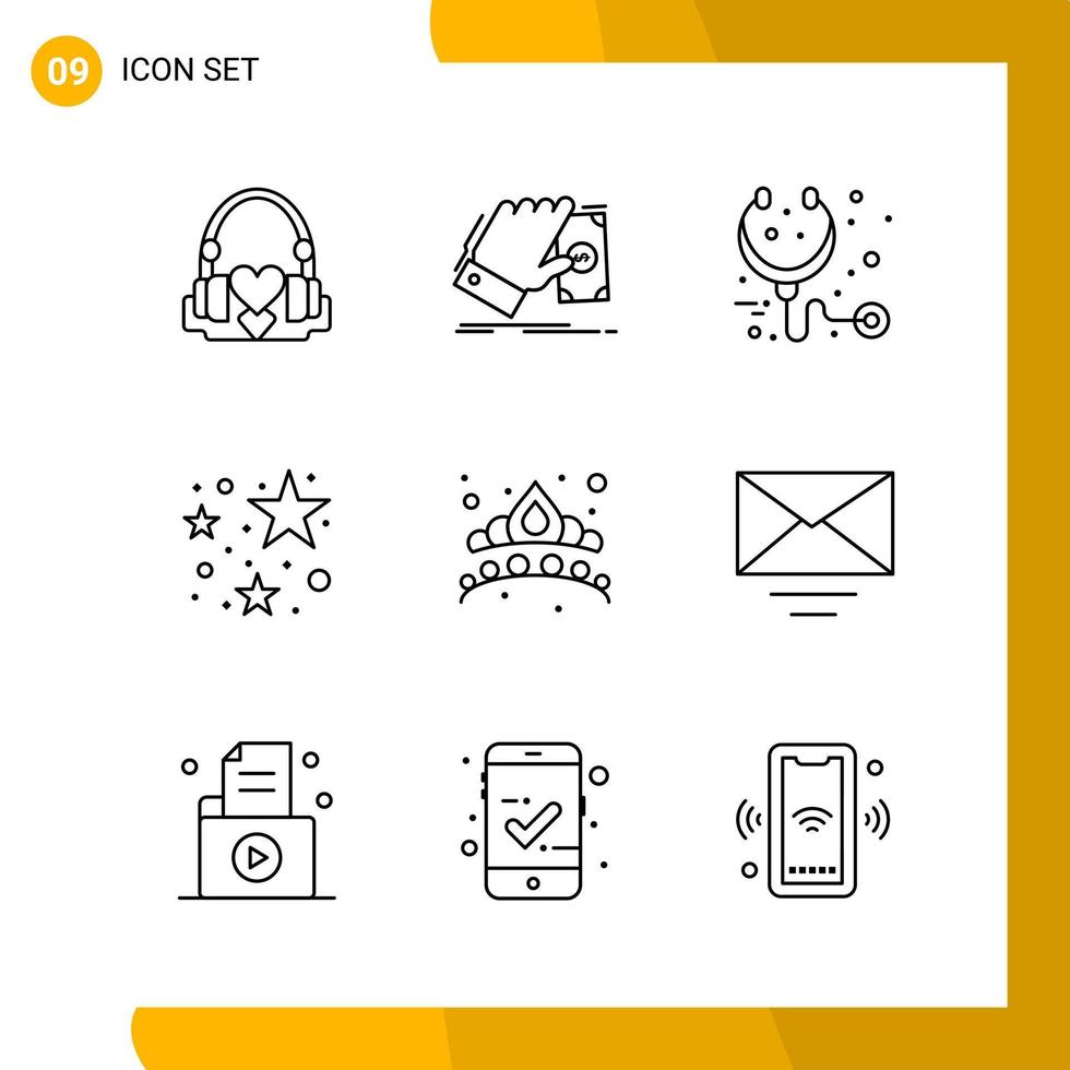9 Icon Set Line Style Icon Pack Outline Symbols isolated on White Backgound for Responsive Website Designing Creative Black Icon vector background