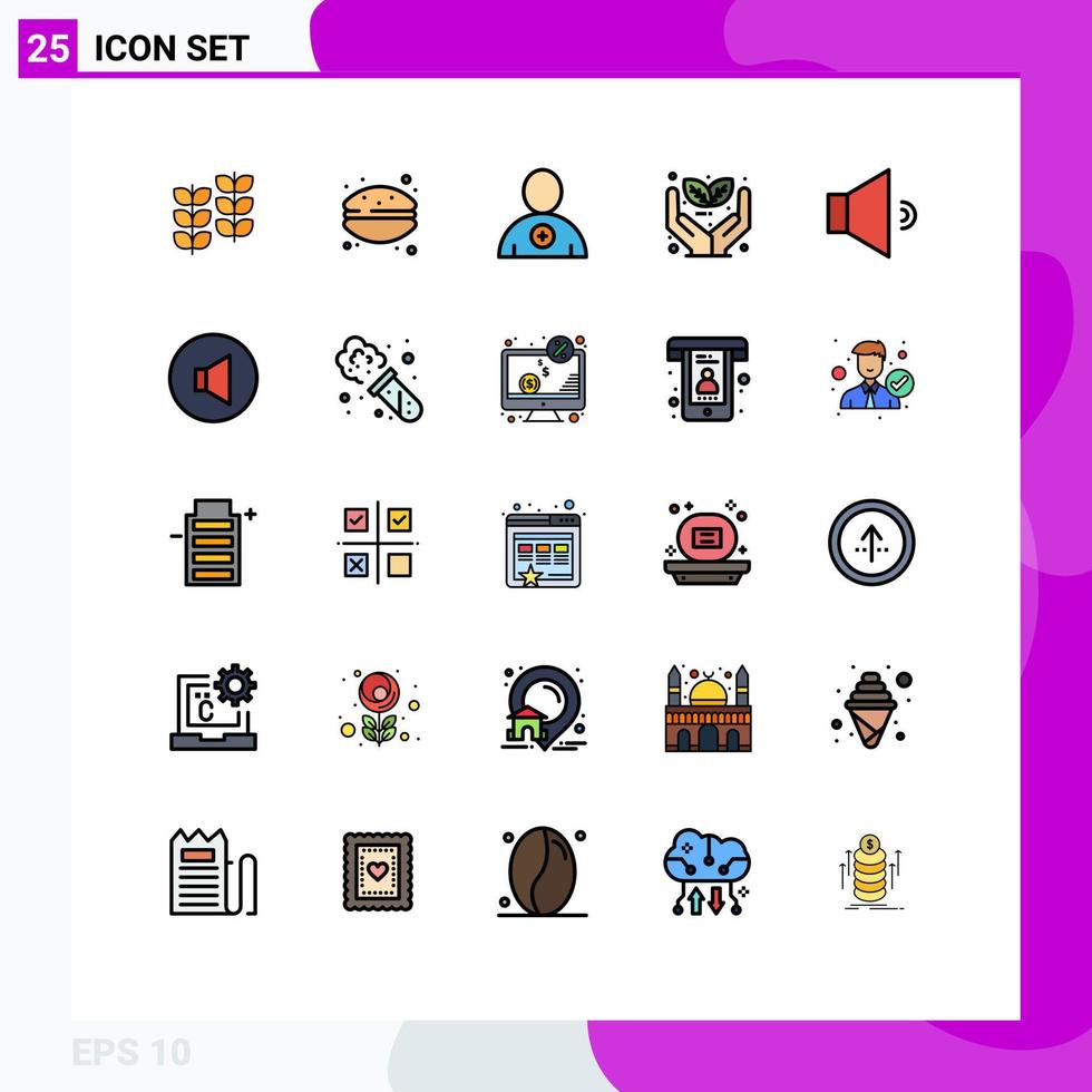 25 líneas rellenas de vectores temáticos colores planos y símbolos editables de sonido de volumen siguen elementos de diseño de vectores editables ecológicos de plantas