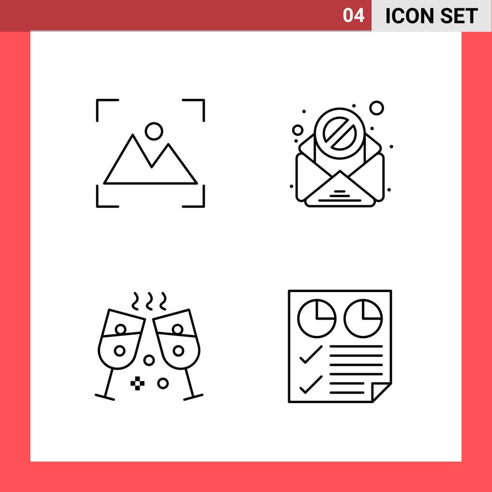 4 Icon Pack Line Style Outline Symbols on White Background Simple Signs for general designing Creative Black Icon vector background