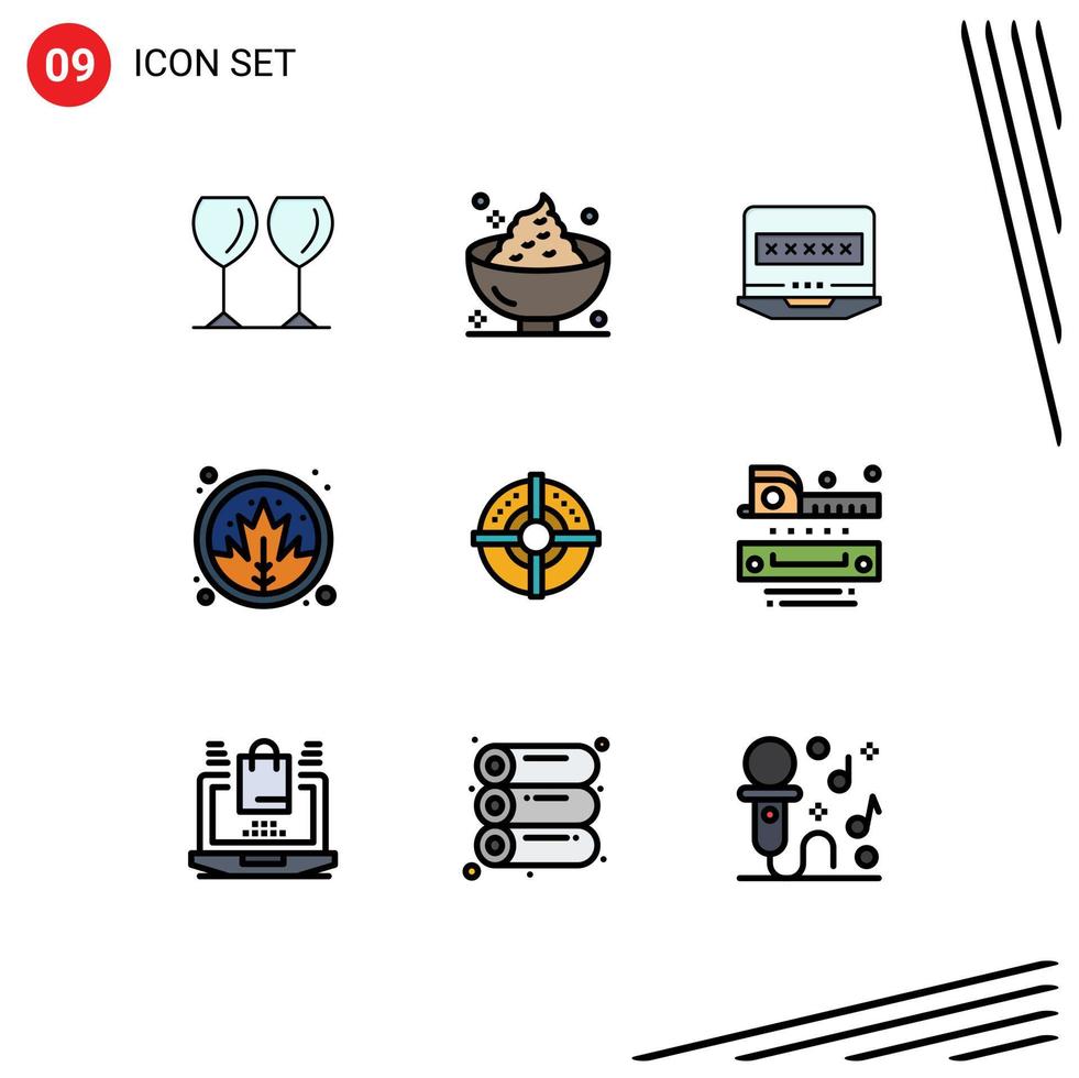 9 Universal Filledline Flat Color Signs Symbols of target plant potato nature security Editable Vector Design Elements