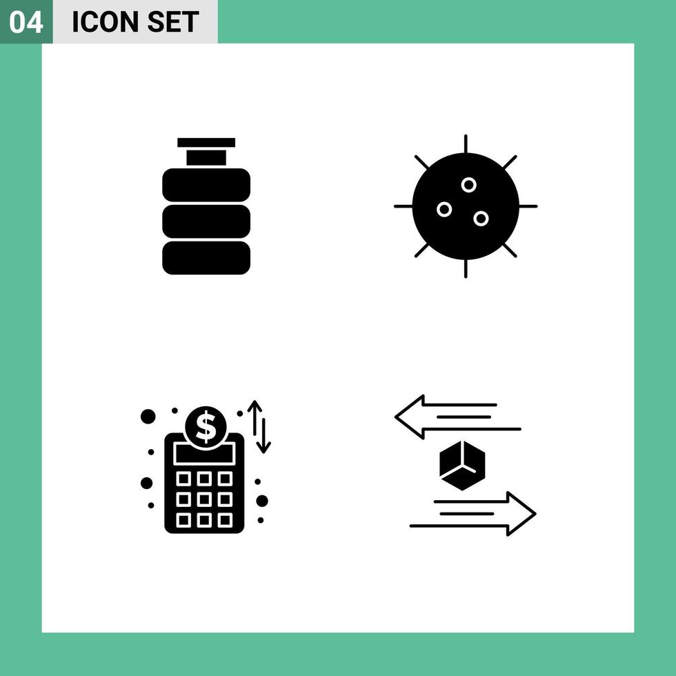 Set of 4 Modern UI Icons Symbols Signs for bottle germ drink biology business network Editable Vector Design Elements