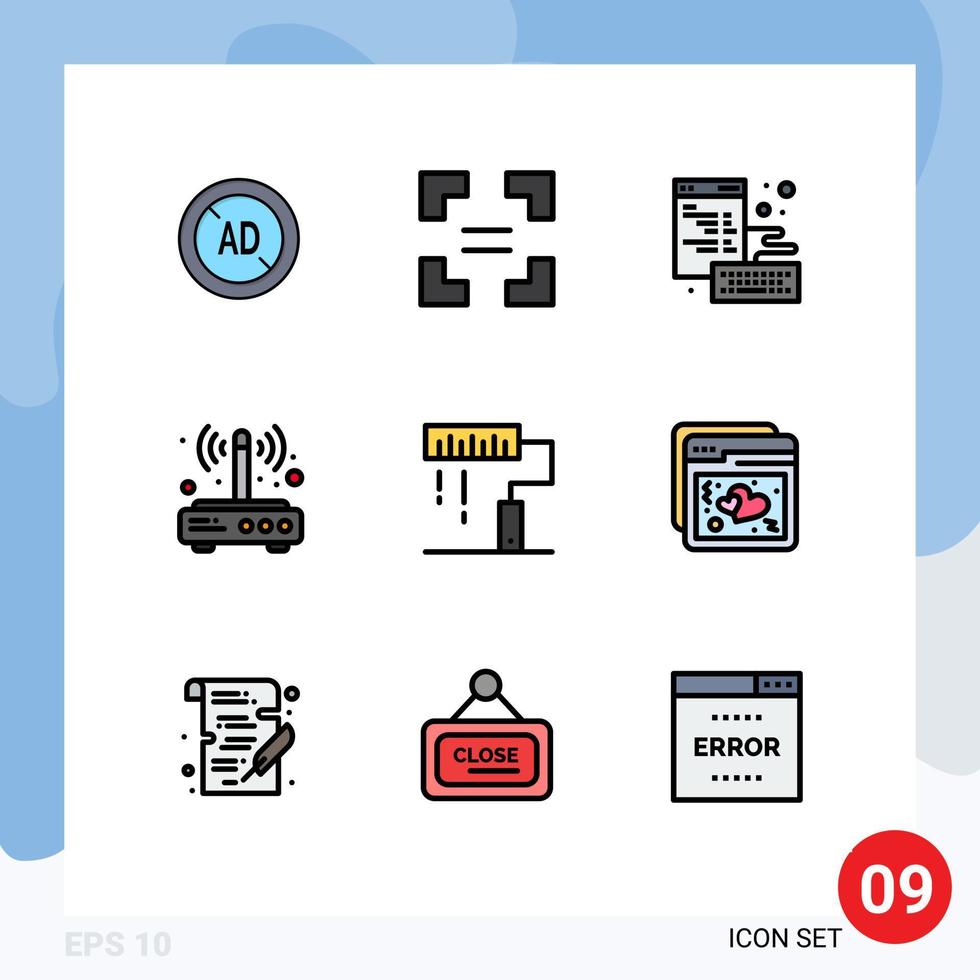 Modern Set of 9 Filledline Flat Colors and symbols such as design wireless coding connection router Editable Vector Design Elements