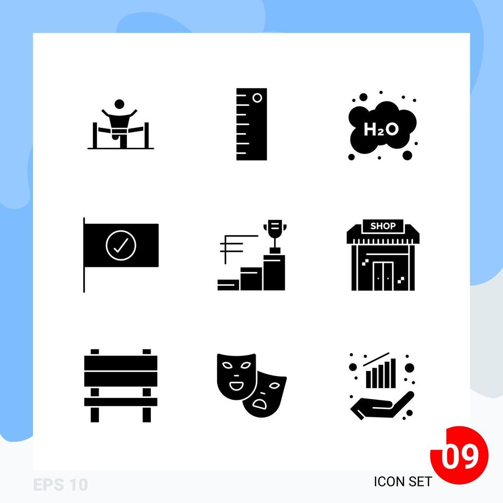 Modern Pack of 9 Icons Solid Glyph Symbols isolated on White Backgound for Website designing Creative Black Icon vector background