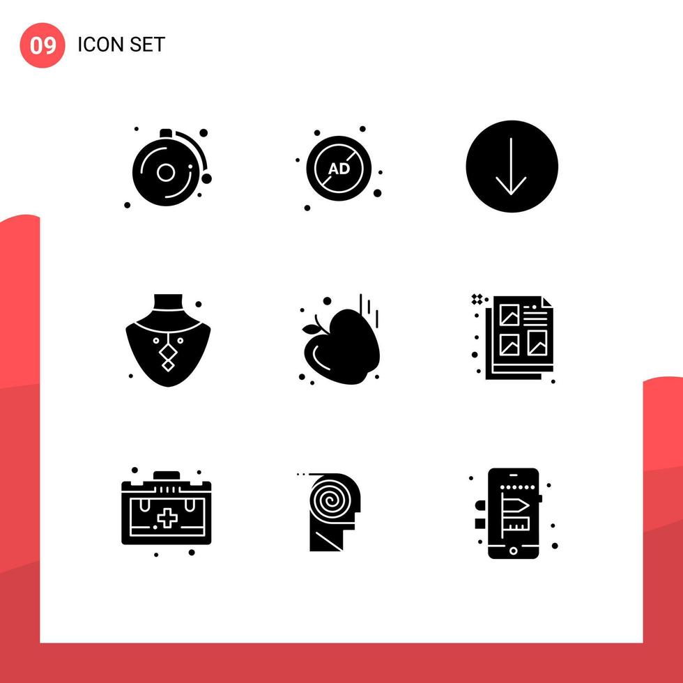 9 Universal Solid Glyphs Set for Web and Mobile Applications apple gym arrow necklace gem Editable Vector Design Elements