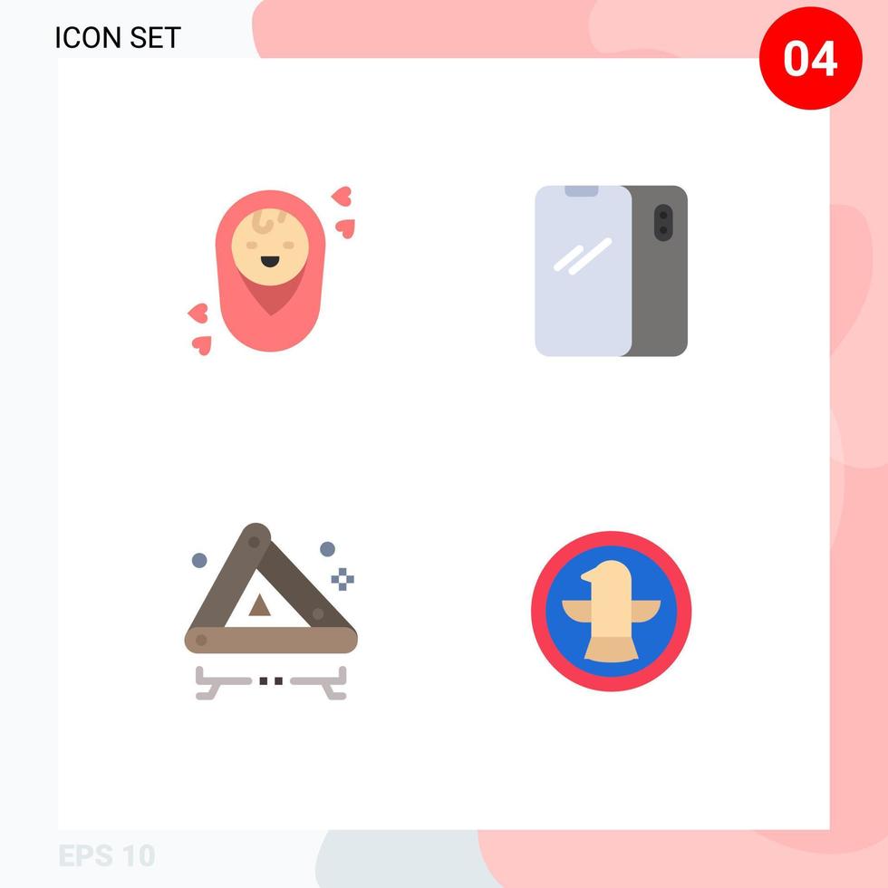 Mobile Interface Flat Icon Set of 4 Pictograms of baby emergency phone android sign Editable Vector Design Elements