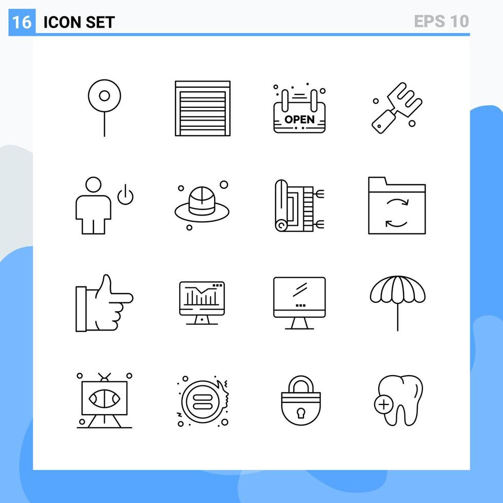 iconos de estilo moderno de 16 líneas delinean símbolos para uso general signo de icono de línea creativa aislado en fondo blanco paquete de 16 iconos fondo de vector de icono negro creativo