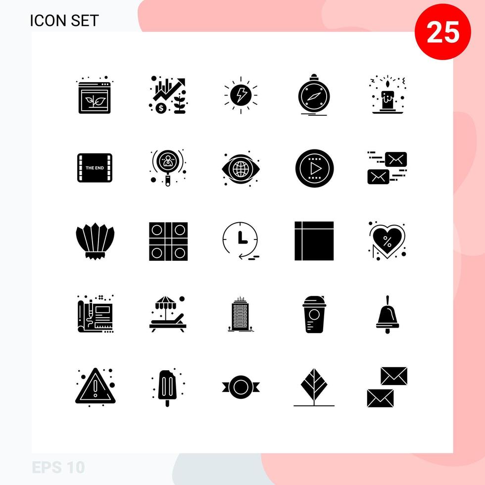Modern Set of 25 Solid Glyphs Pictograph of location navigation up direction charg Editable Vector Design Elements