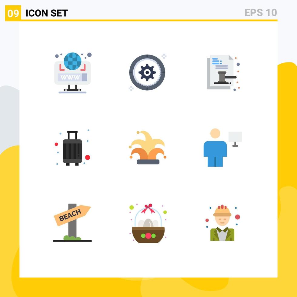 Universal Icon Symbols Group of 9 Modern Flat Colors of suitcase case target baggage law Editable Vector Design Elements