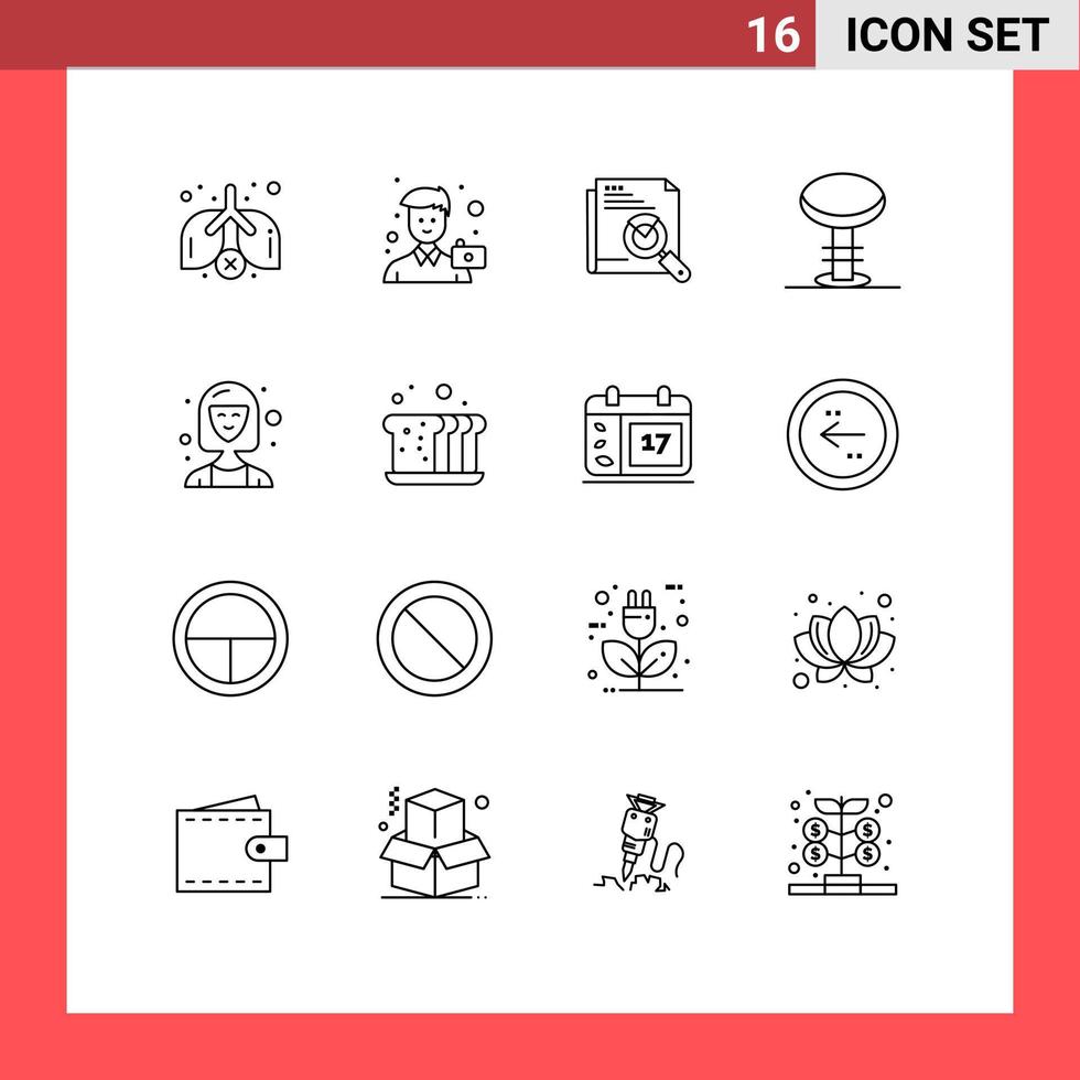 Editable Vector Line Pack of 16 Simple Outlines of business interior page furniture layout Editable Vector Design Elements