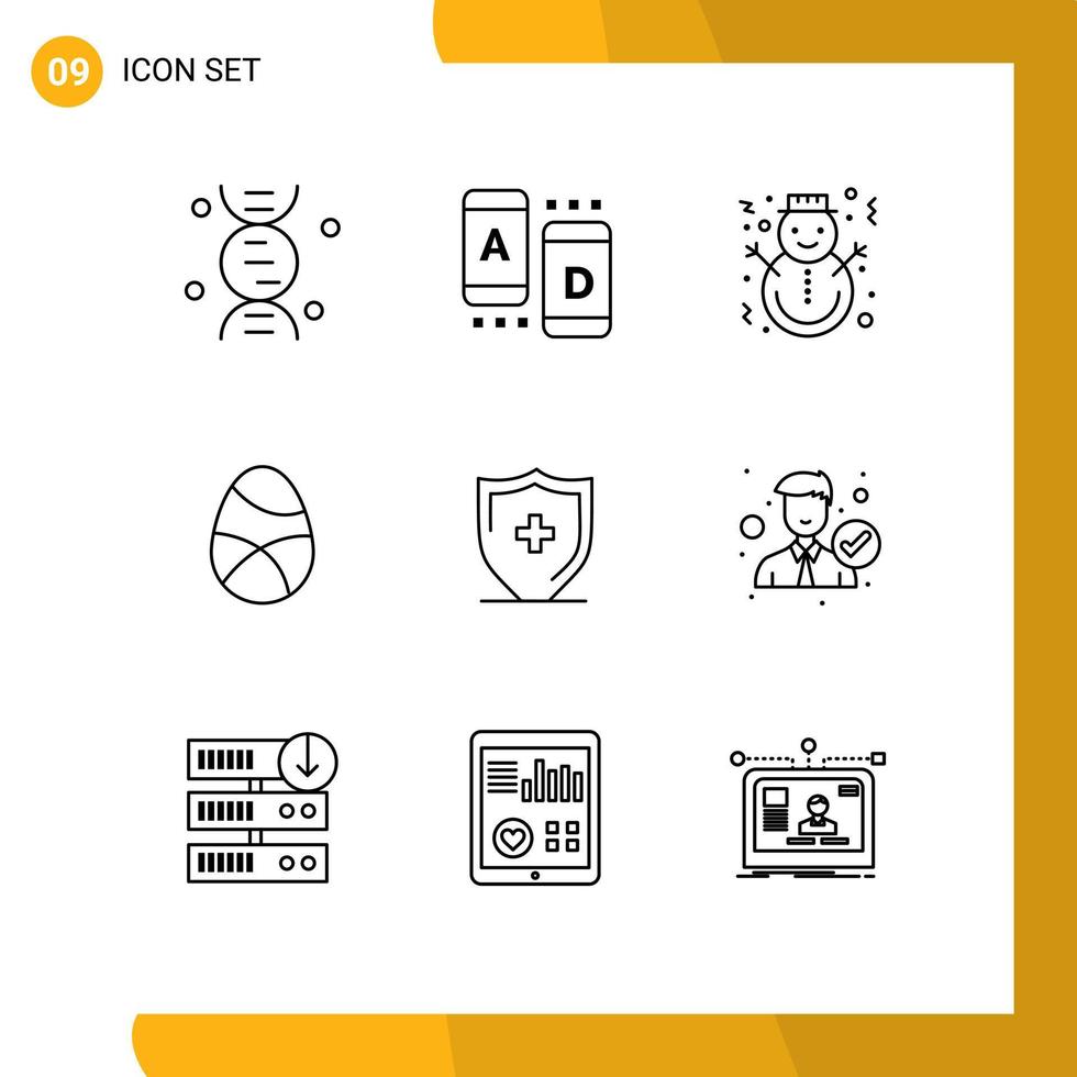 Pack of 9 Modern Outlines Signs and Symbols for Web Print Media such as hospital egg holidays easter celebration Editable Vector Design Elements