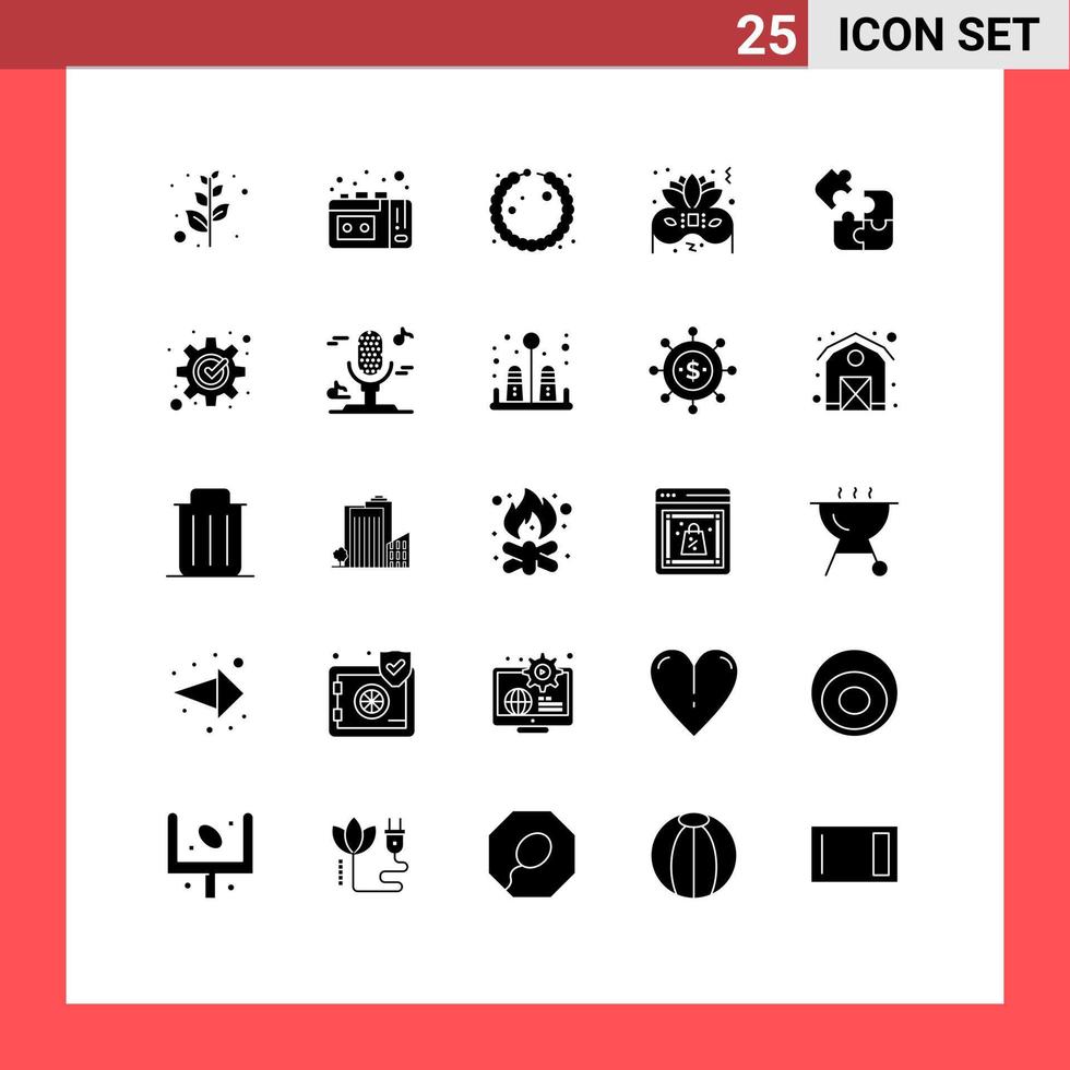 Group of 25 Modern Solid Glyphs Set for fix solution jewel science jigsaw Editable Vector Design Elements