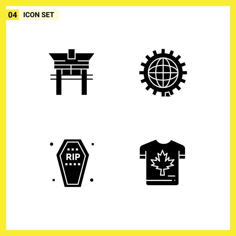 Mobile Interface Solid Glyph Set of 4 Pictograms of gate casket chinese development death Editable Vector Design Elements