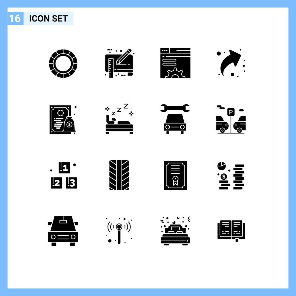 Group of 16 Solid Glyphs Signs and Symbols for diploma right data up arrow Editable Vector Design Elements