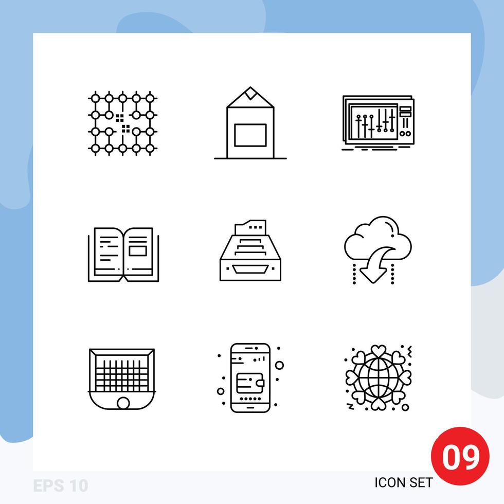 Universal Icon Symbols Group of 9 Modern Outlines of files knowledge console education studio Editable Vector Design Elements