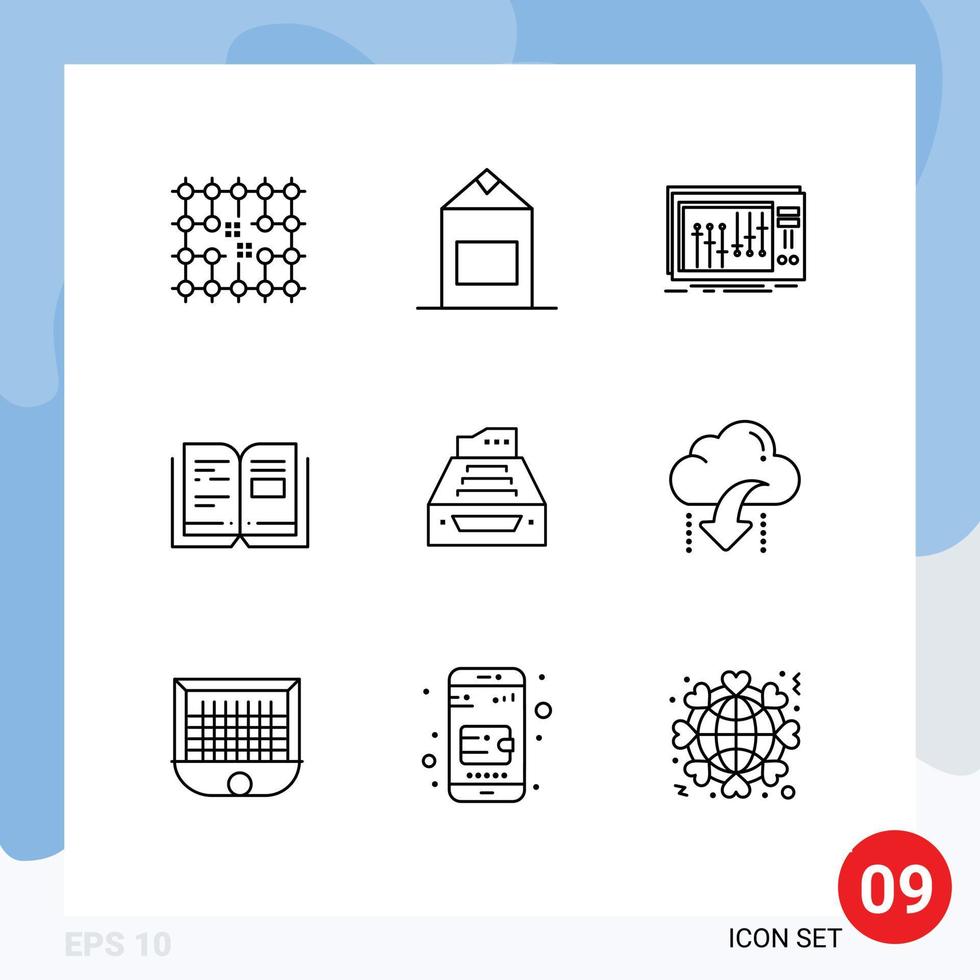 símbolos de iconos universales grupo de 9 esquemas modernos de archivos consola de conocimiento educación estudio elementos de diseño vectorial editables vector