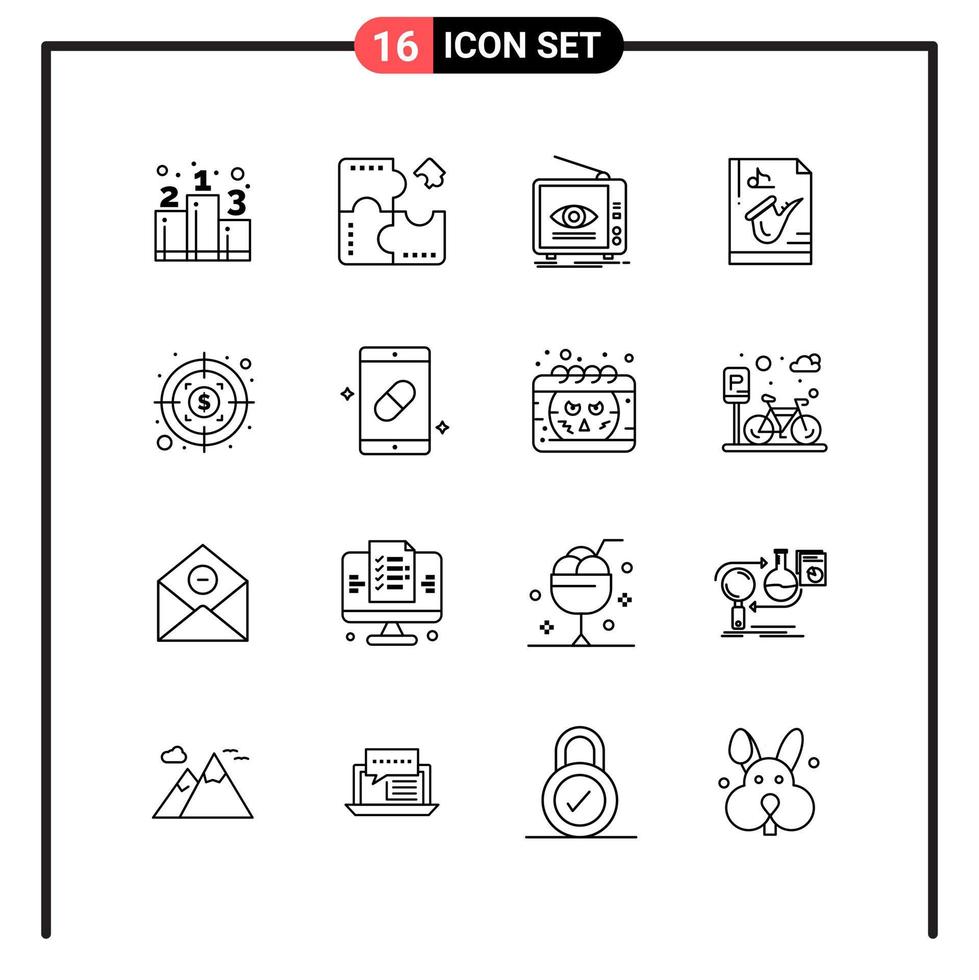 Set of 16 Line Style Icons for web and mobile Outline Symbols for print Line Icon Signs Isolated on White Background 16 Icon Set Creative Black Icon vector background