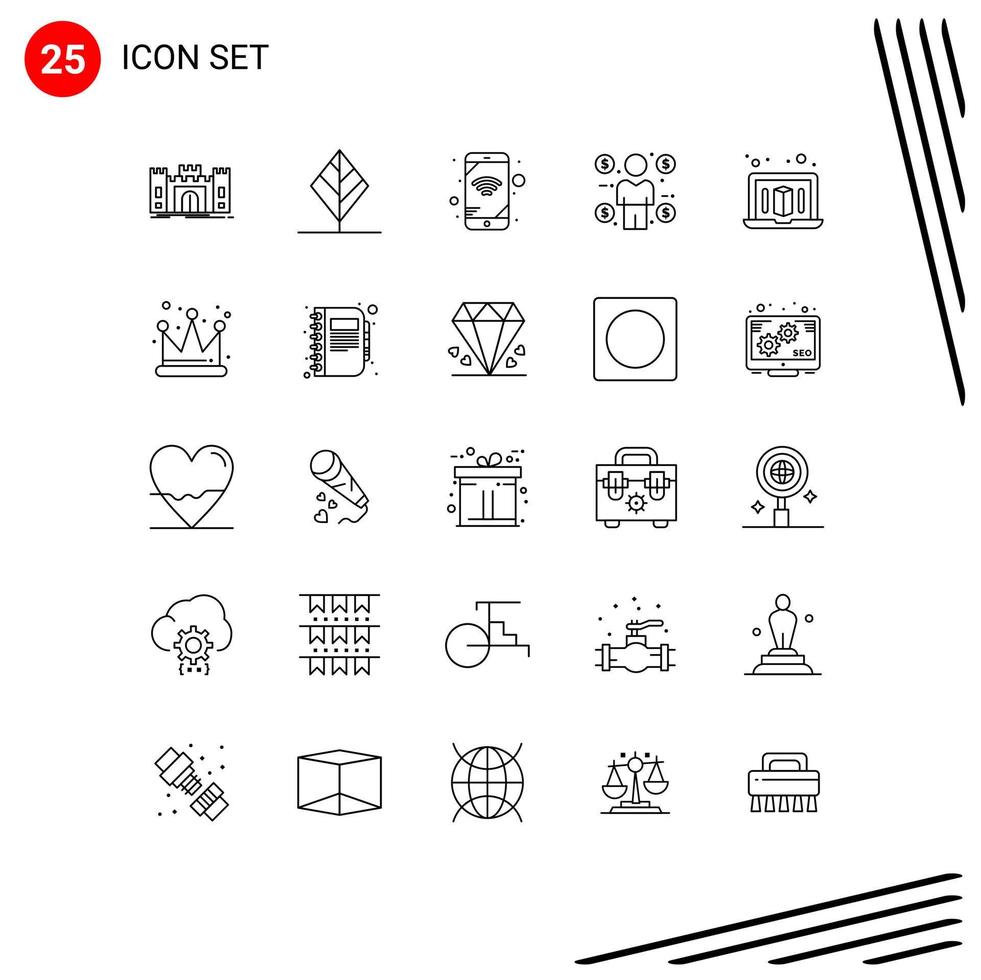 Group of 25 Modern Lines Set for printer consumer tree coin business Editable Vector Design Elements