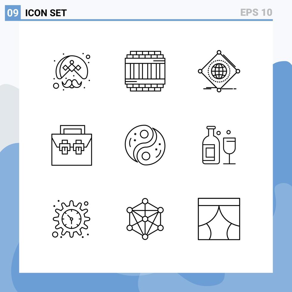 9 Thematic Vector Outlines and Editable Symbols of material box prison bag of Editable Vector Design Elements