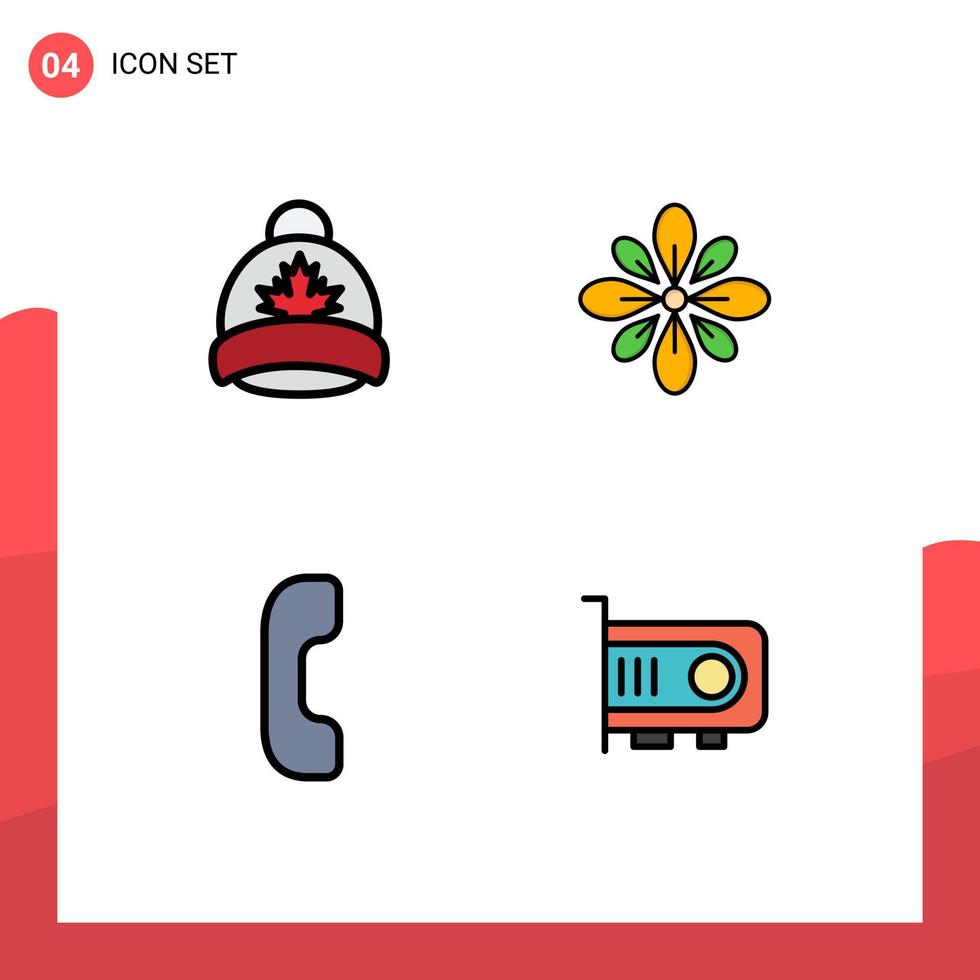 Filledline Flat Color Pack of 4 Universal Symbols of hat holi canada decoration call Editable Vector Design Elements