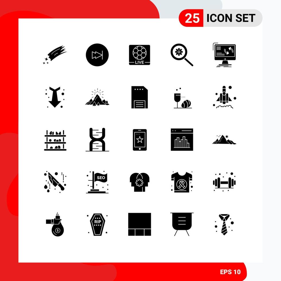 Group of 25 Modern Solid Glyphs Set for sync search multimedia options football Editable Vector Design Elements