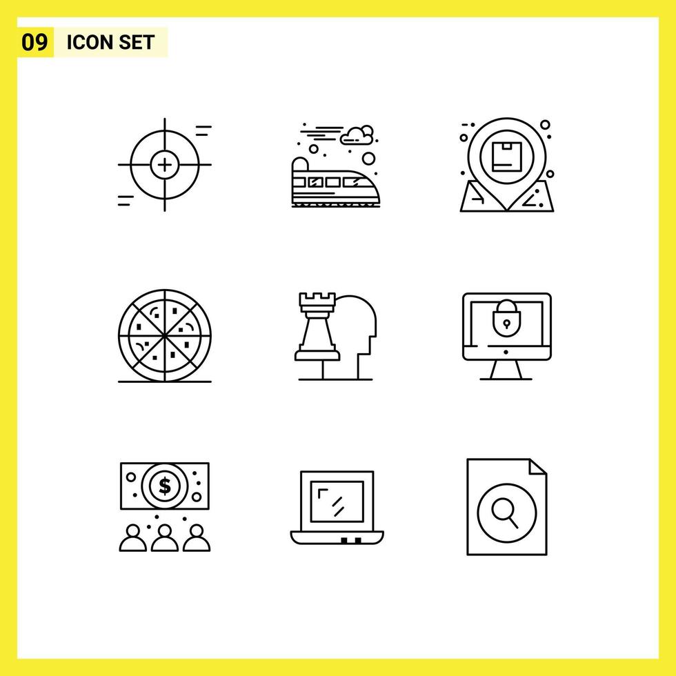 Editable Vector Line Pack of 9 Simple Outlines of modern business location pizza interaction Editable Vector Design Elements