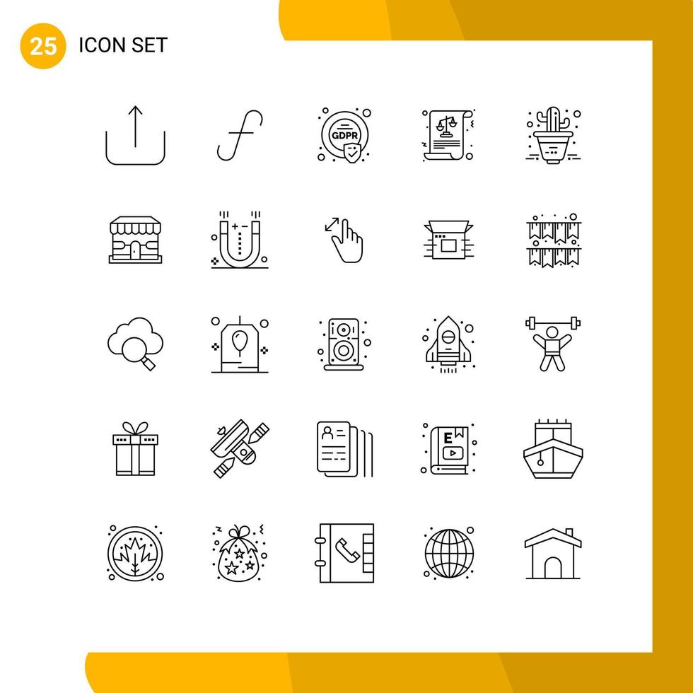 Universal Icon Symbols Group of 25 Modern Lines of plant cactus compliance laws equality Editable Vector Design Elements