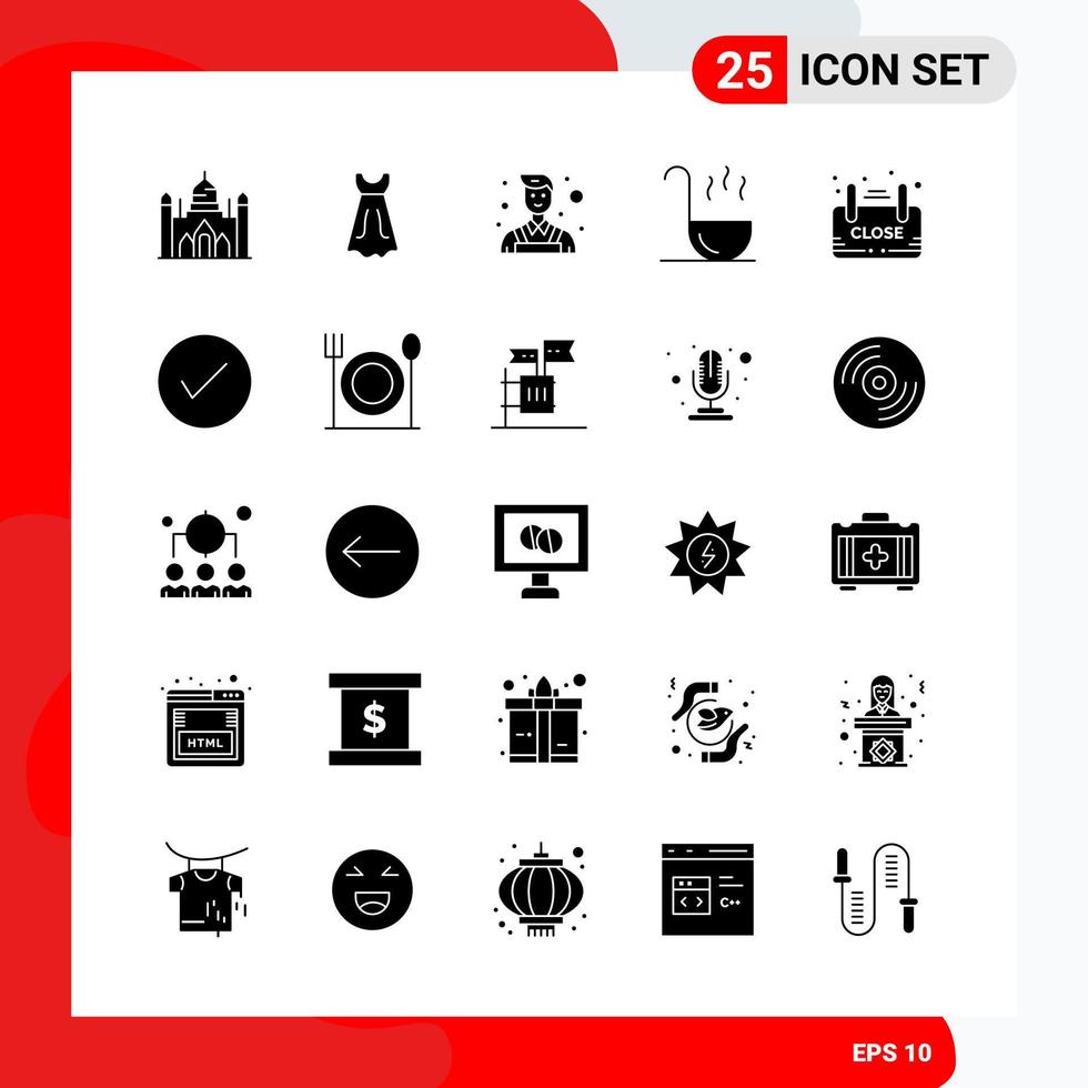 Creative Set of 25 Universal Glyph Icons isolated on White Background Creative Black Icon vector background