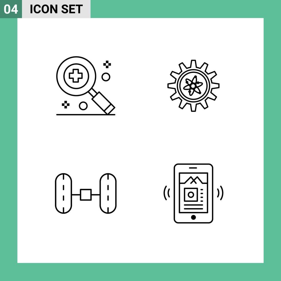 conjunto moderno de 4 pictogramas de colores planos de línea rellena de elementos de diseño vectorial editables de la aplicación de laboratorio de experimentos de automóviles de atención médica vector