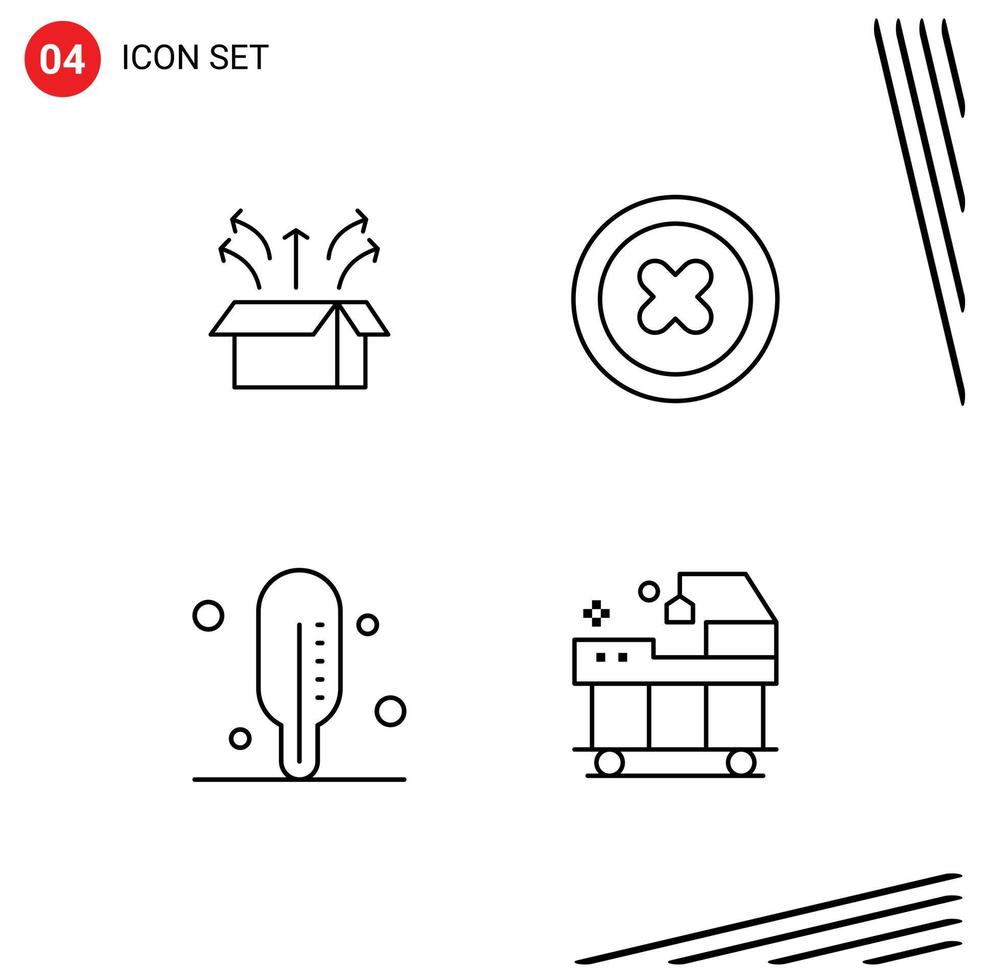 Universal Icon Symbols Group of 4 Modern Filledline Flat Colors of release thermometer open box remove hospital Editable Vector Design Elements