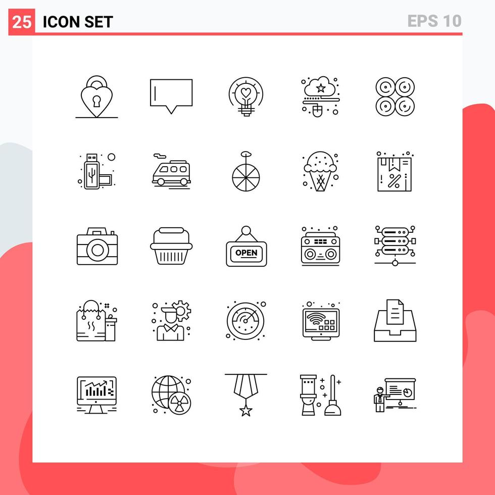 Group of 25 Lines Signs and Symbols for eat online light mouse connected Editable Vector Design Elements