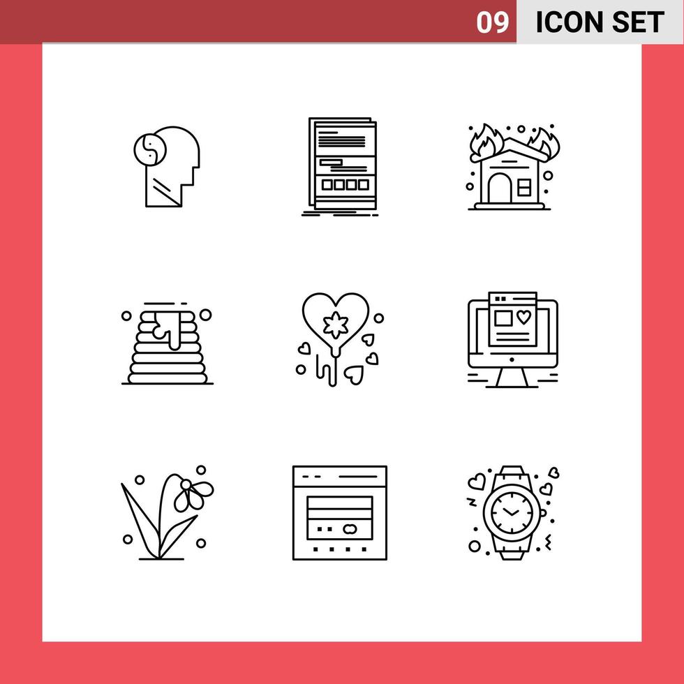 9 Thematic Vector Outlines and Editable Symbols of balloon wedding responsive cake firehouse Editable Vector Design Elements
