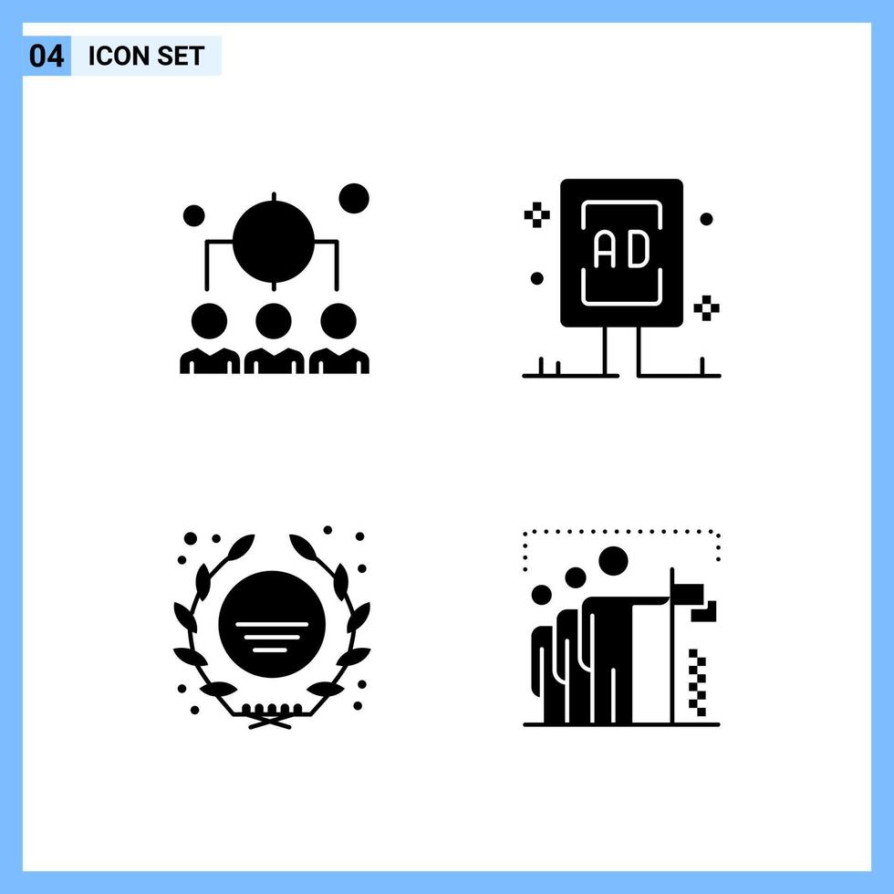 4 iconos estilo sólido símbolos de glifo creativo signo de icono sólido negro aislado sobre fondo blanco fondo de vector de icono negro creativo