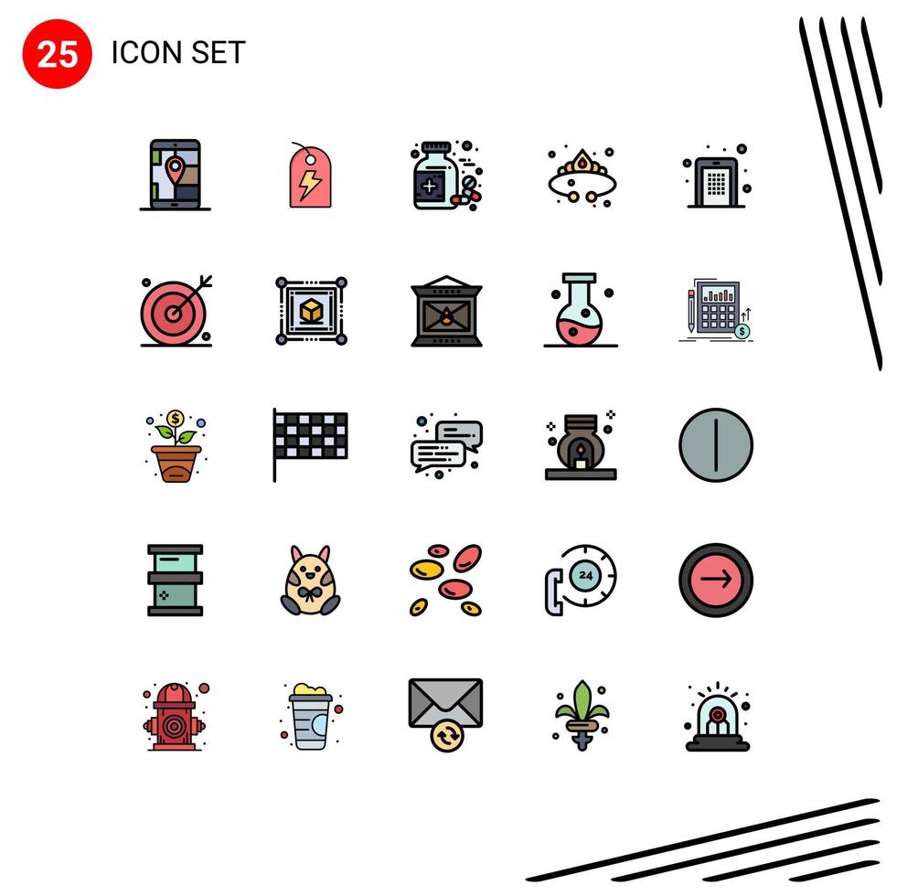 Set of 25 Modern UI Icons Symbols Signs for access jewelry bottle jewelry crown Editable Vector Design Elements