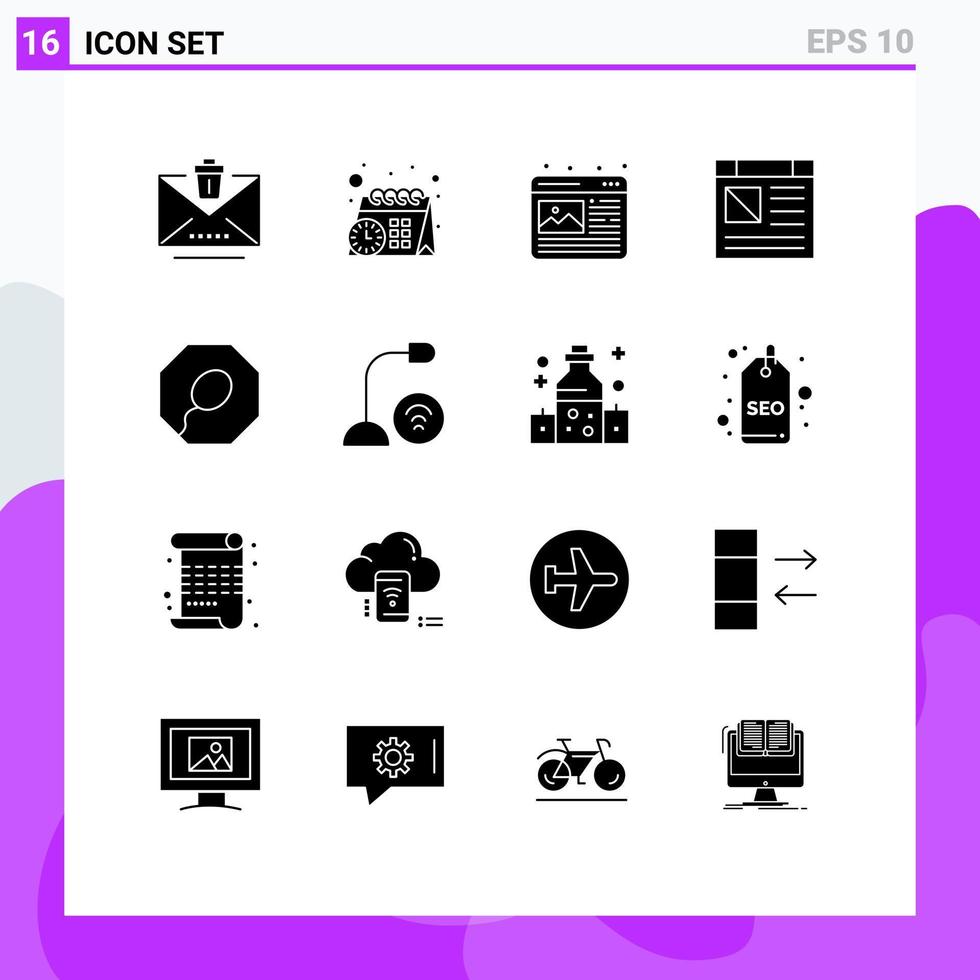 Mobile Interface Solid Glyph Set of 16 Pictograms of computers father design website computer Editable Vector Design Elements