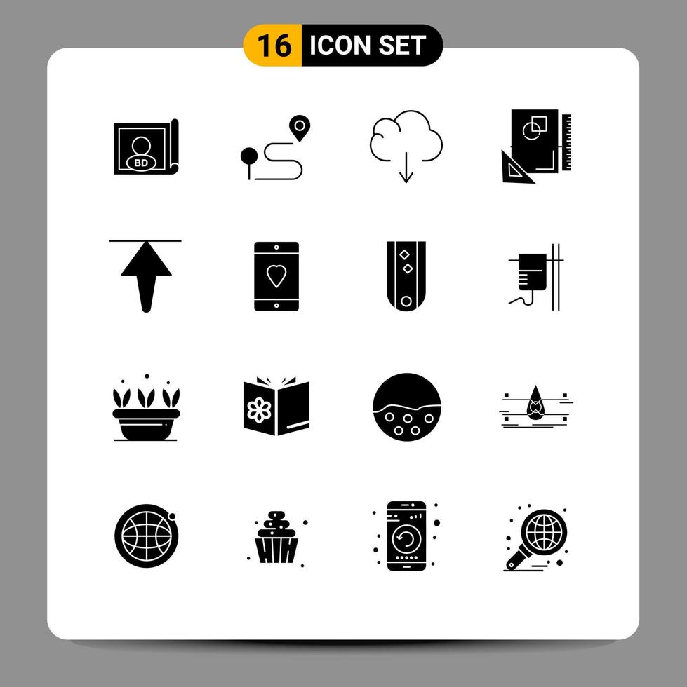 Pack of 16 Modern Solid Glyphs Signs and Symbols for Web Print Media such as home sketching cloud sketch layout Editable Vector Design Elements