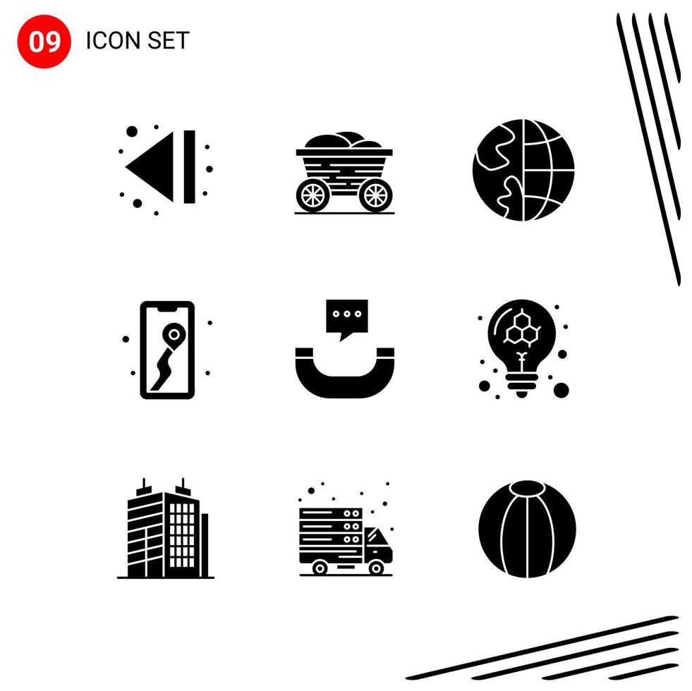 Collection of 9 Vector Icons in solid style Pixle Perfect Glyph Symbols for Web and Mobile Solid Icon Signs on White Background 9 Icons Creative Black Icon vector background