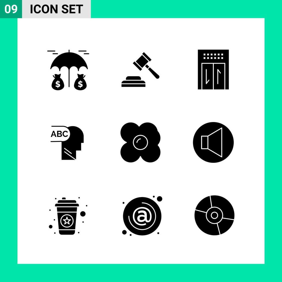 paquete de 9 iconos de estilo sólido conjunto de símbolos de glifo para imprimir signos creativos aislados en fondo blanco 9 conjunto de iconos fondo de vector de icono negro creativo