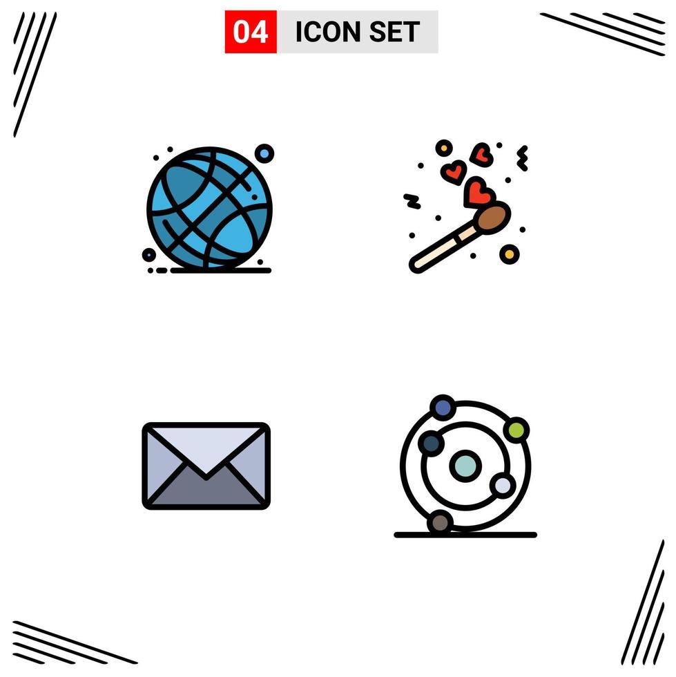 Modern Set of 4 Filledline Flat Colors and symbols such as world globe mail school match sms Editable Vector Design Elements