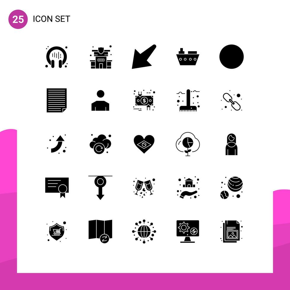 Modern Set of 25 Solid Glyphs Pictograph of data signal down connection sea Editable Vector Design Elements