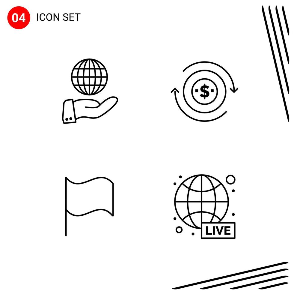 Collection of 4 Vector Icons in Line style Pixle Perfect Outline Symbols for Web and Mobile Line Icon Signs on White Background 4 Icons Creative Black Icon vector background