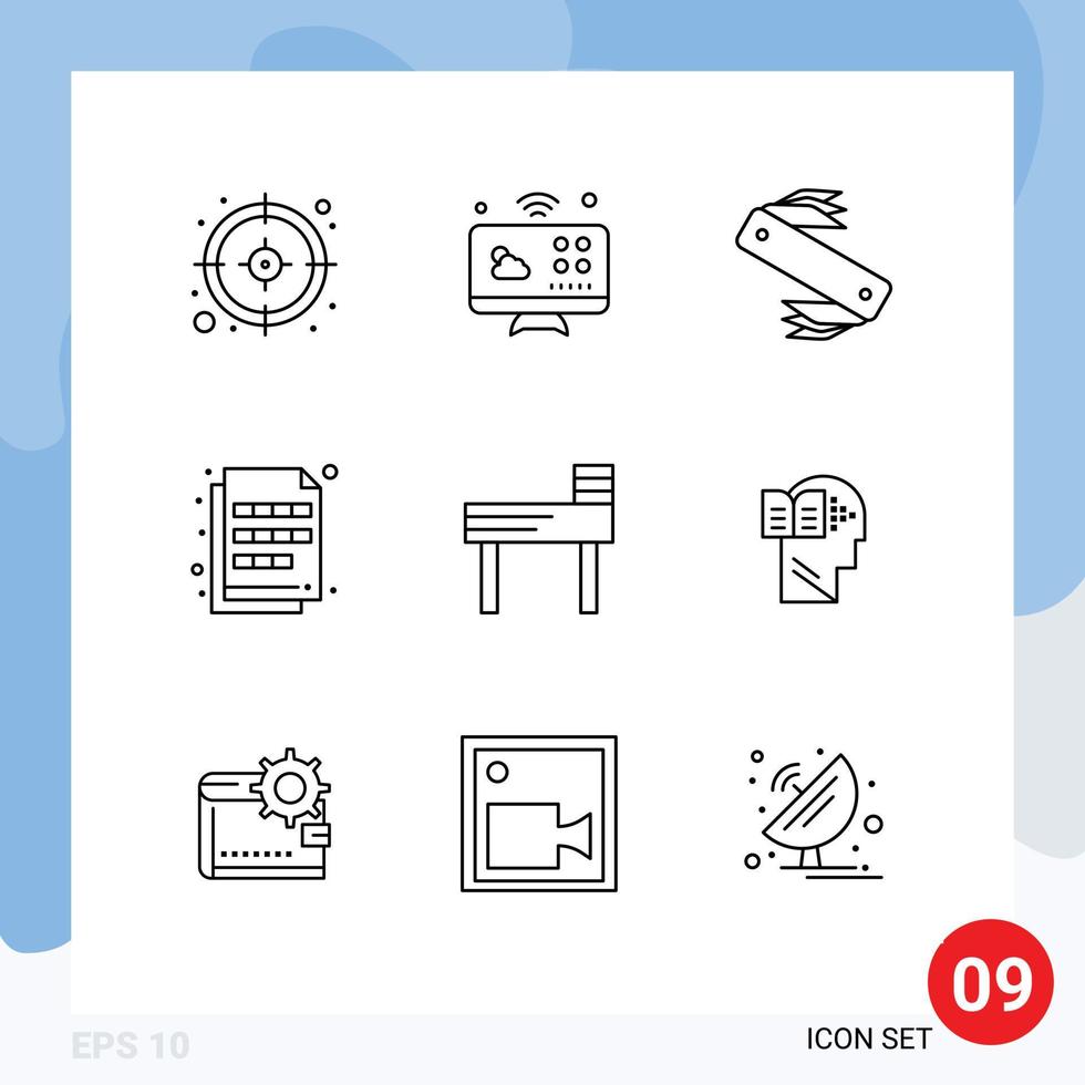 Group of 9 Modern Outlines Set for chair imaging army file color Editable Vector Design Elements