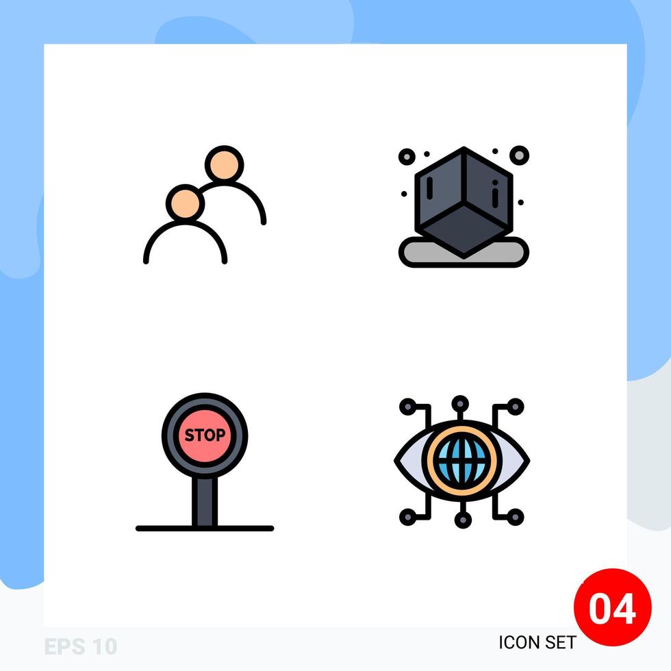 4 Universal Filledline Flat Colors Set for Web and Mobile Applications user journey basic shape manager Editable Vector Design Elements